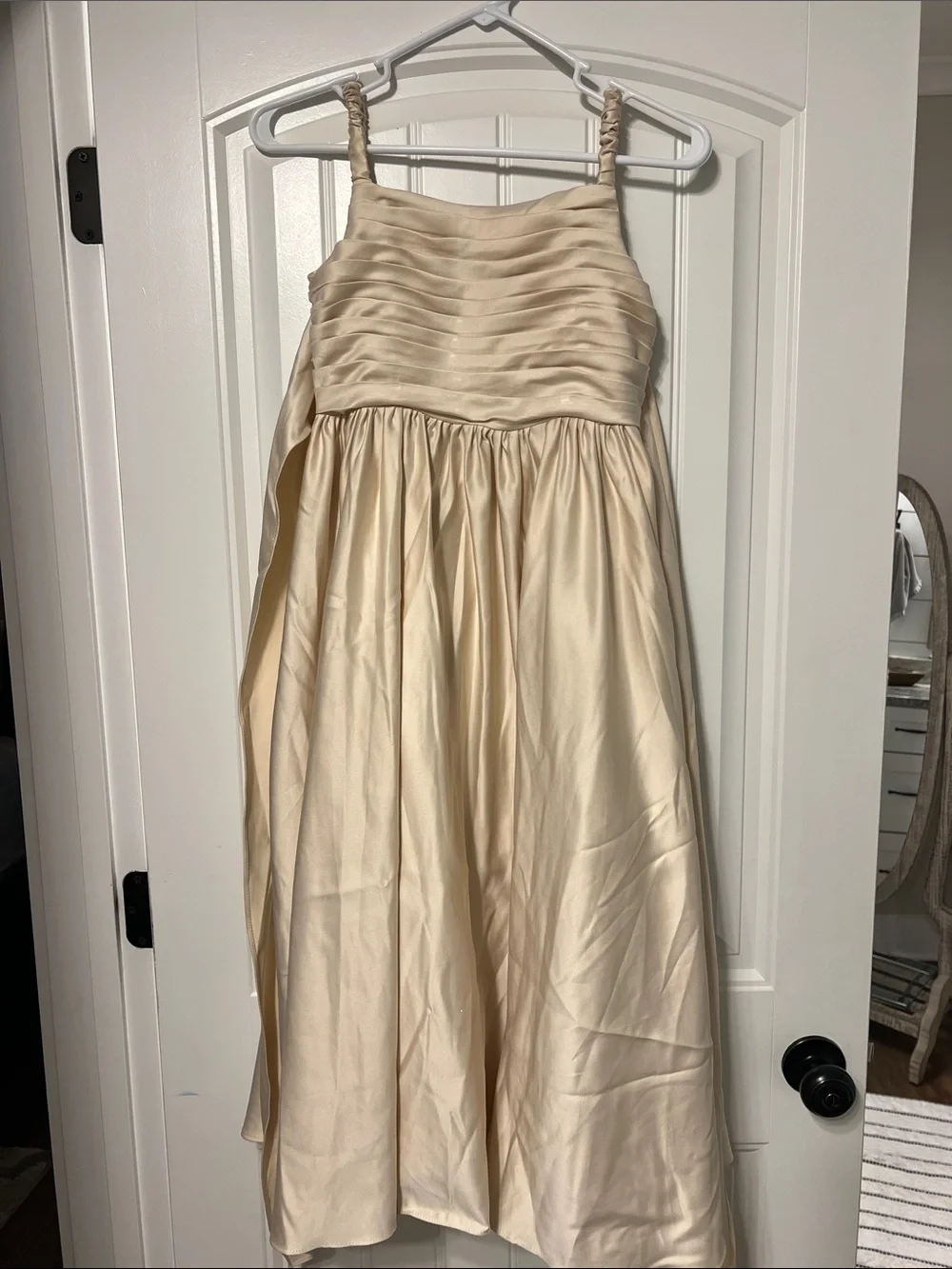 Azazie Cream Satin Girls' Formal Dress with Ruched Bodice
